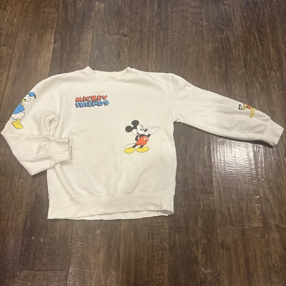 Disney Parks Mickey & Friends Character Cream Pullover Sweatshirt Crewneck ~XS
